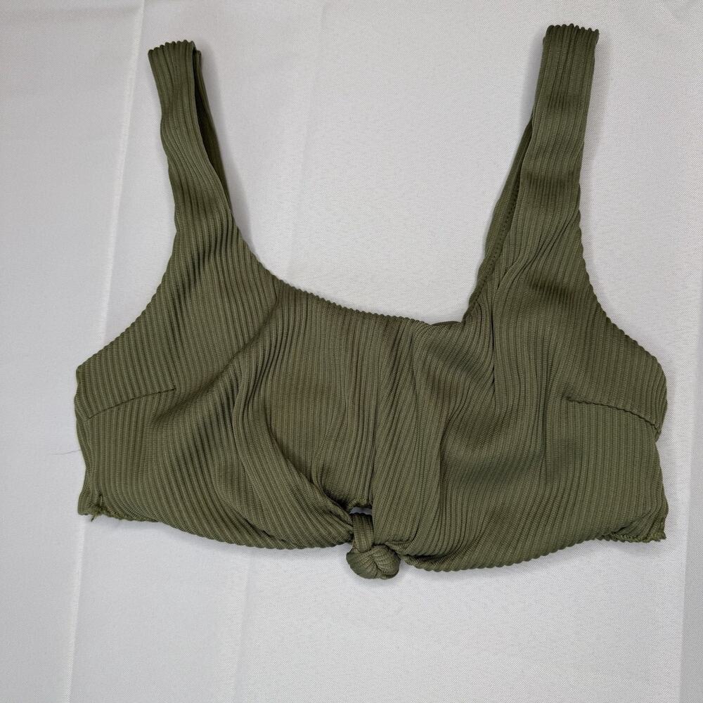Hollister Swimsuit Top Size Medium Pull On Olive Green Ribbed Fabric Knotted